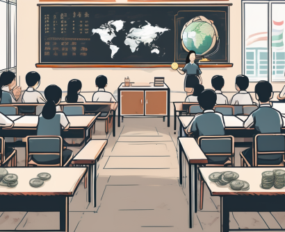 A classroom setting in china with a chalkboard