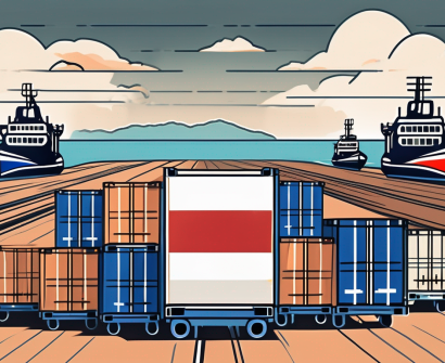 A variety of packaged boxes marked with different international flags