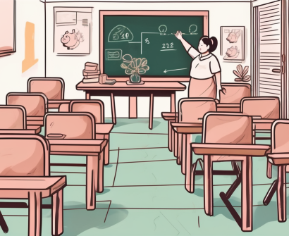 A classroom setting in thailand with a chalkboard