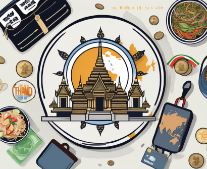 Various symbols of thailand like a temple