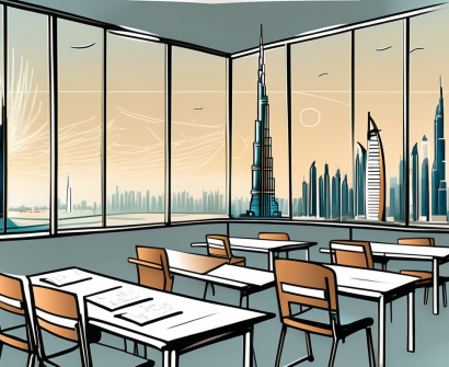 A classroom with a view of iconic uae landmarks