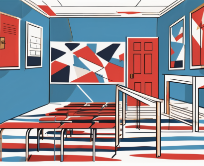 A classroom setting with british cultural elements