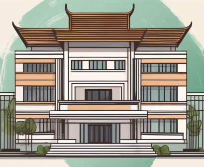 An international school building in thailand with a background of thai culture elements