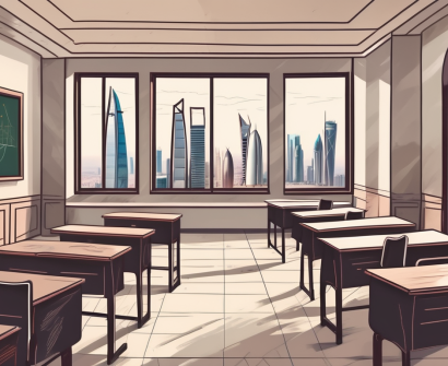 A classroom with a chalkboard