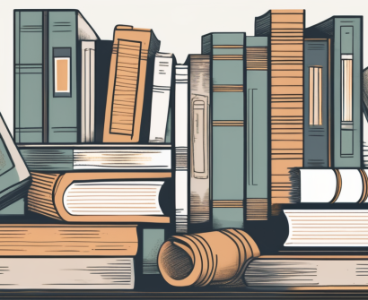 A diverse collection of academic books linked by chains