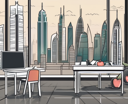 A classroom setting in dubai with an apple on a desk