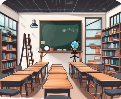 A classroom setting in malaysia with a chalkboard displaying a ladder symbolizing career progression