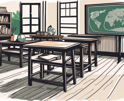 A classroom setting in vietnam with teaching materials like books