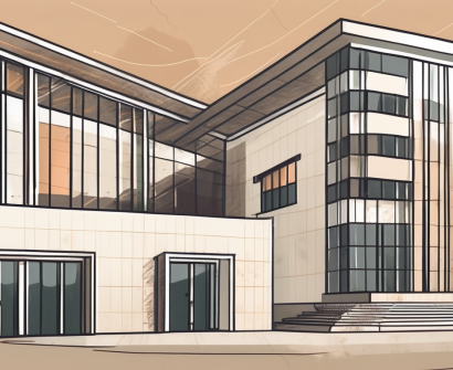 An international school building in saudi arabia with a symbolic representation of currency