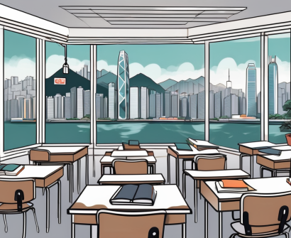 A classroom with empty desks