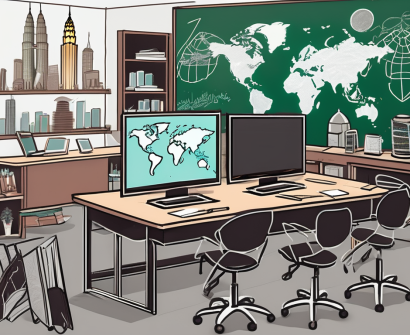 A classroom setting split in half
