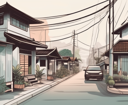A quaint thai neighborhood with a few traditional houses