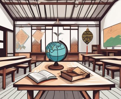 A classroom setting in malaysia with cultural symbols