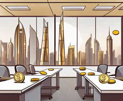 A classroom setting with a backdrop of qatar's iconic skyline