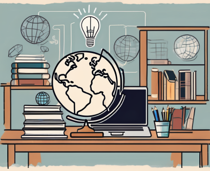 A classroom setting with various educational tools such as books