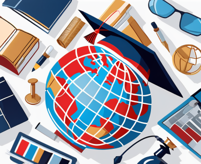 A globe surrounded by various educational tools such as books