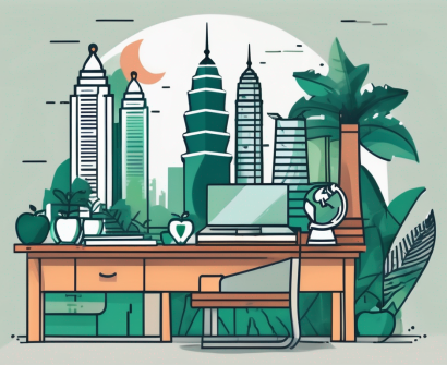 A classroom setting with iconic malaysian elements