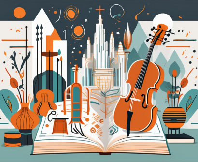Various cultural symbols and elements like local music instruments