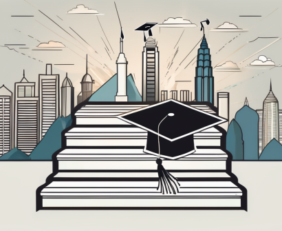 A ladder reaching up towards a graduation cap
