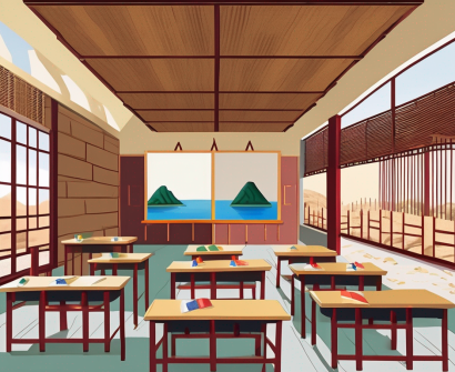 A classroom setting split in two