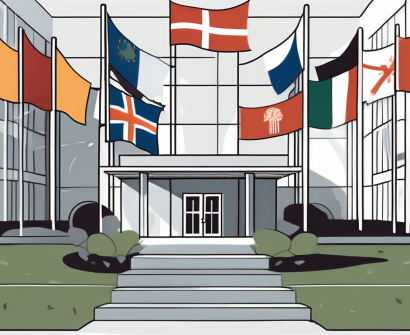 The oslo international school building with various educational symbols like books