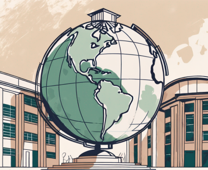 An international school building in macao with a globe and a teacher's cap symbolically placed on top
