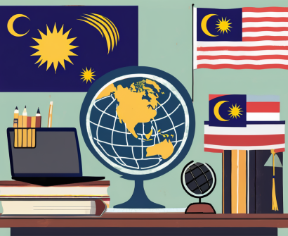 A classroom setting with various educational tools like books