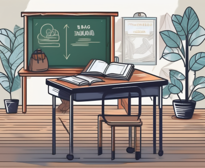 A classroom setting in thailand with a teacher's desk