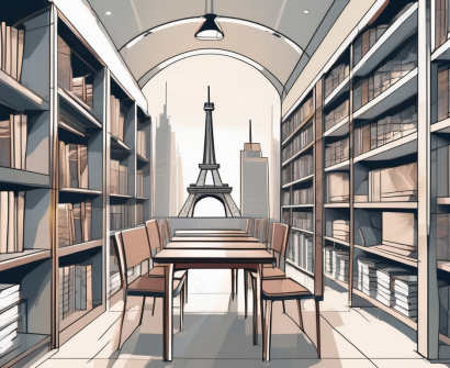 A classroom setting in qatar with various international symbols like the eiffel tower
