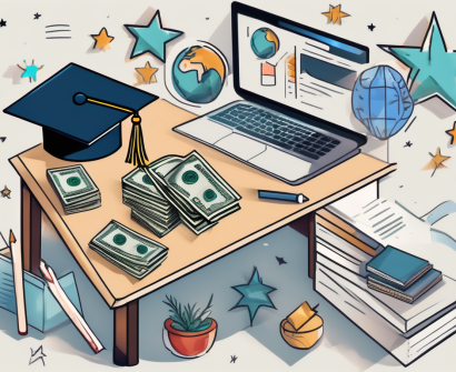 A teacher's desk with a stack of singapore dollars