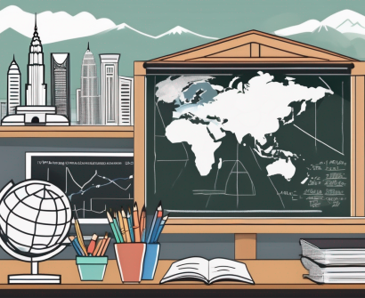 A classroom scene with a chalkboard