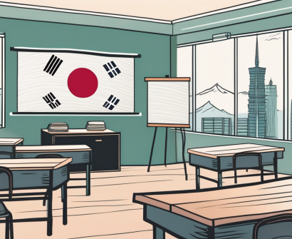 A classroom setting with iconic landmarks from vietnam
