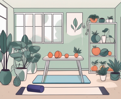 A serene classroom setting in singapore with elements like a yoga mat