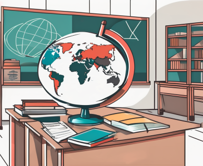 A vibrant malaysian classroom setting with various international teaching materials