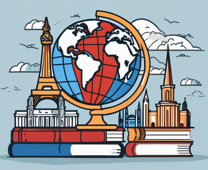 A globe with various iconic landmarks from around the world