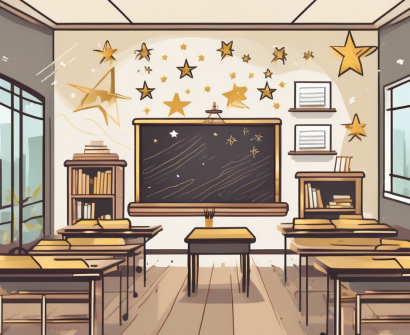 A classroom setting with iconic malaysian landmarks in the background