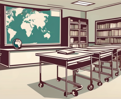 A classroom setting in malaysia with an empty teacher's desk