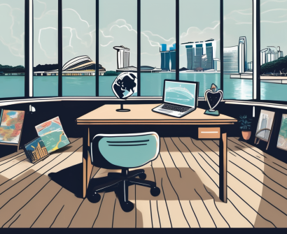 A classroom with an empty teacher's desk