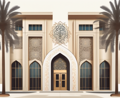 A dubai international school building with a symbolic representation of the arabic language