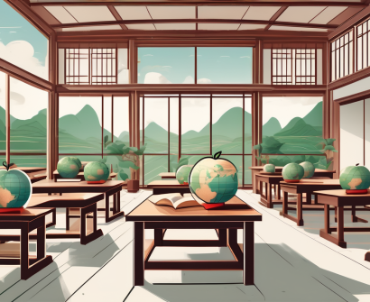 A classroom setting with traditional vietnamese architectural elements
