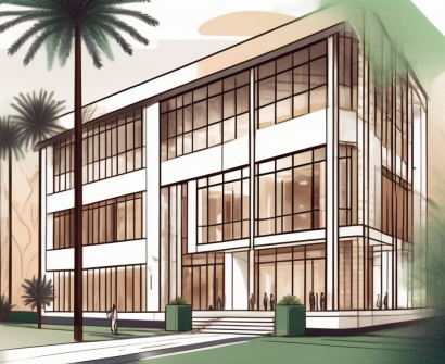 A luxurious school building in saudi arabia with elements indicating its wealth like a large campus