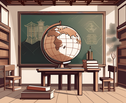A classroom setting with traditional chinese architectural elements