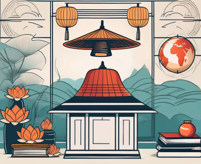A classroom setting featuring iconic vietnamese elements