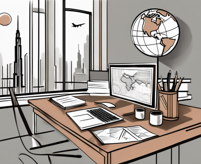 A teacher's desk with a globe