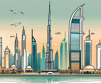 A vibrant cityscape of dubai with iconic landmarks like burj khalifa and palm jumeirah