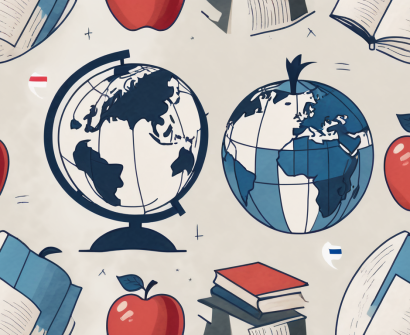A globe with different educational symbols like books