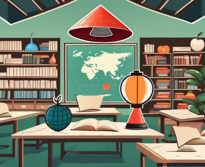A classroom setting with iconic vietnamese elements