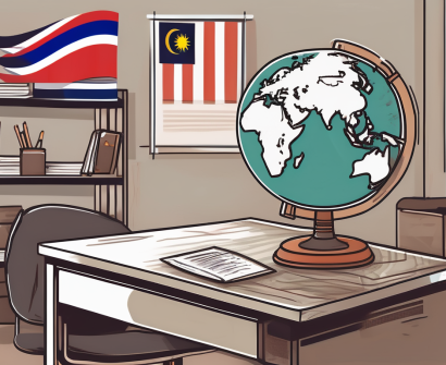A classroom with various international elements