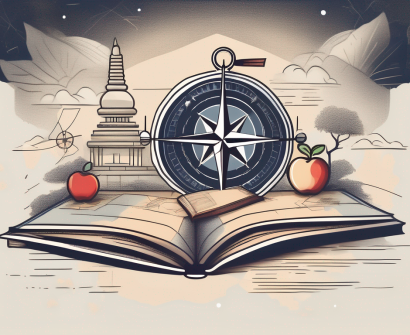 A compass resting on an open book