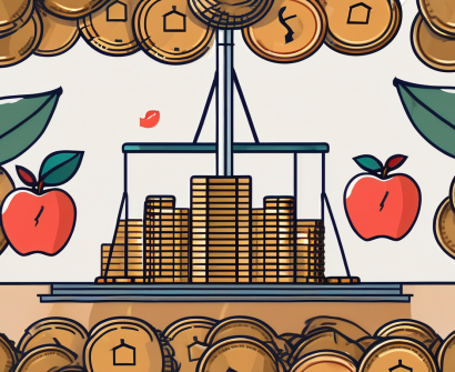 An international school building in malaysia with a scale balancing a stack of coins and an apple